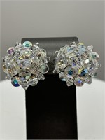 1950's Faceted AB Crystal Cluster Earrings