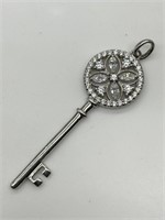 Sterling Silver Fancy CZ Skeleton Key Pendant