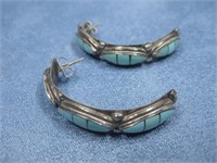Sterling Silver Turquoise Inlay Earrings Hallmark