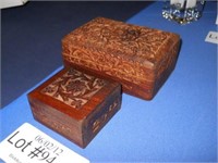 TWO FINE WOOD CARVED TRINKET BOXES
