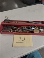 Metal tool box tray with some tools