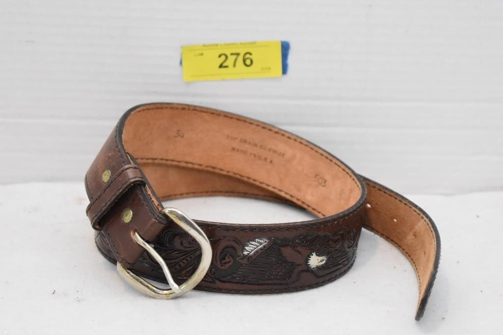 Hand Painted Leather Belt. Like New 34"