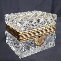 Antique tufted glass jewelry casket