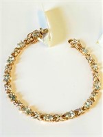 18K Gold over Sterling Blue Topaz/Diamond Bracelet