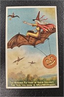 Antique 876/2 Embossed Witch Flying On Bat