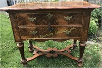 ANTIQUE BURL WALNUT TWO DRAWER SIDE TABLE