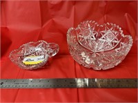 Heavy cut crystal bowl and dish