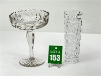 Heavy Crystal Vase and Crystal Cut Candy Dish