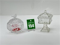 Crystal Cranberry Candy Dish with Bird and