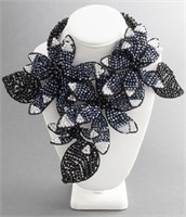 Vilaiwan Black And Clear Bead Floral Necklace