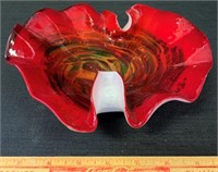 VIBRANT MURANO GLASS RUFFLED EDGE DISH