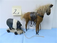 Vintage Design 8" Leather Horse Pull Toy &
