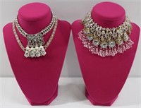 4pc Beaded / Rhinestone Statement Collar Necklaces