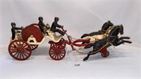 CAST IRON 3 HORSE FIRE WAGON