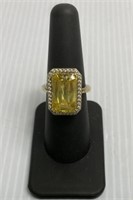 CZ 925 Yellow Topaz & cubic zirconia ring size 7