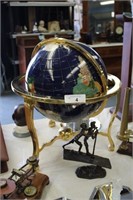 LARGE JEWELED GLOBE BRASS STAND