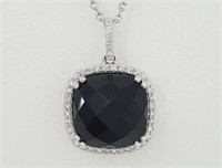 2.75 Ct Black Agate Diamond Necklace 14 Kt