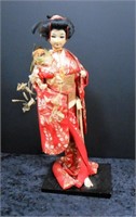 Japanese Giesha Girl Fabric Doll on Stand 17" T