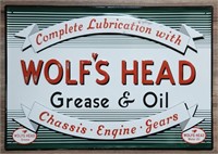 Wolf's Head Motor Oil Embossed Advertising Sign.