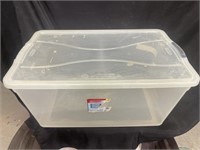 Rubbermaid 90L container with a lid.