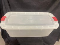 Rubbermaid clear storage tote with lid. Approx.
