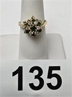 14K Gold w / diamond & green stone sz. 7 1/4, 4gr