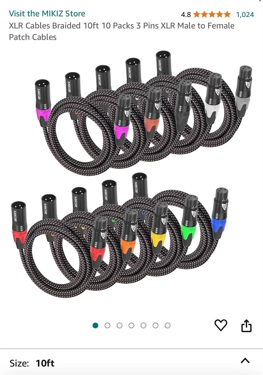 XLR Cables Braided 10ft 10 Packs 3 Pins XLR Male