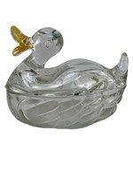 Vintage Jeanette Glass Lidded Duck Trinket Dish