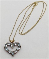 Sterling Silver Gold Tone Necklace W Heart Pendant