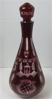 Antique Cranberry Cut To Clear Crystal Decanter