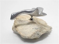 Hoselton Sculpture Signed - Goose Flying Over Rock