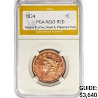1834 Large Cent PGA MS63 RED