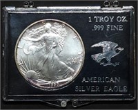 1990 1oz Silver Eagle Gem BU Littleton Holder