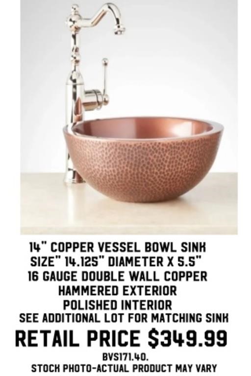 14" Copper Vessel Bowl Sink