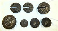 Group of 7 Antique Cast Iron Scale Weights