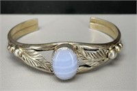 Signed Sterling Silver Navajo Blue Lace Agate cuff