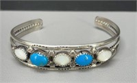 Turquoise mother of pearl sterling silver cuff