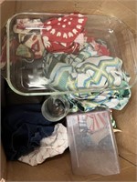 Box of Pyrex tray and other miscellaneous