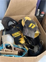Box of Dewalt Hats and other miscellaneous