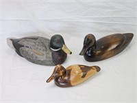 2 Signed Wood & 1 Resin Duck Decoys