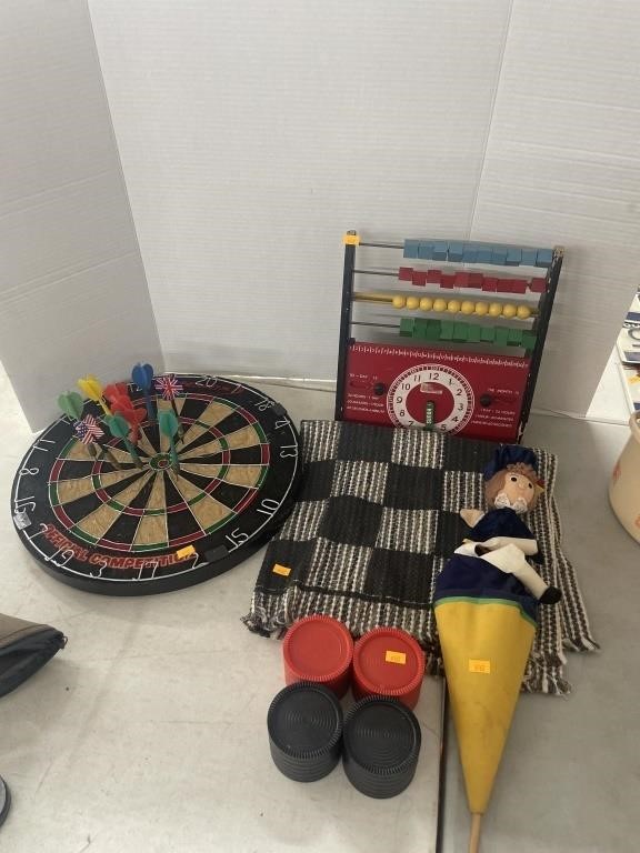 Dartboard , large checkerboard , vintage brio