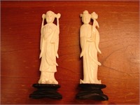 Two Japanese carved Ivory figures on stands