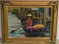 Pat Lenahan oil on canvas painting gilded frame