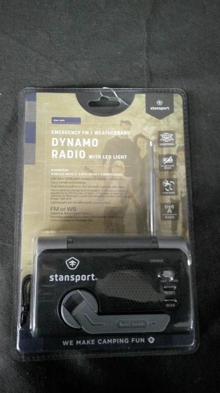 STANSPORT EMERGENCY FM DYNAMO RADIO W/ LED, NIP