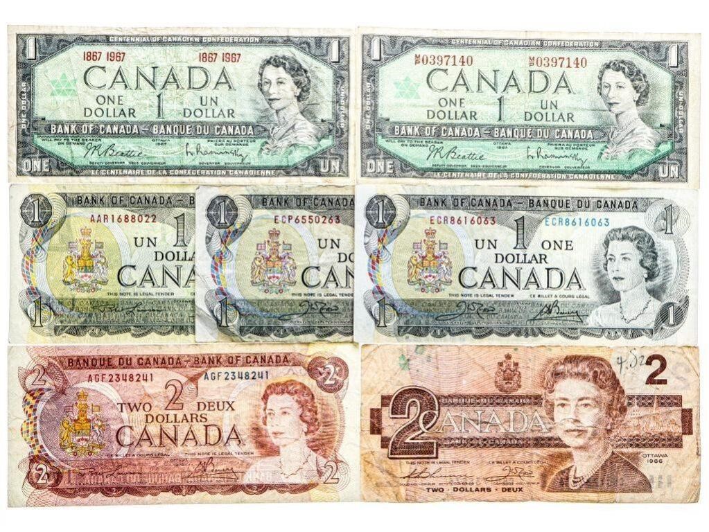 Canada - Lot 7 Banknotes - 2 x $2  - 5 x $1