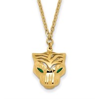 14k Polished Green Enamel Tiger Necklace