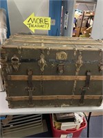 Antique Flat Top Steamer Trunk Chest