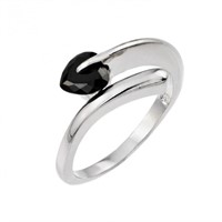 Sterling Silver Rhodium Plated Black Crystal Ring