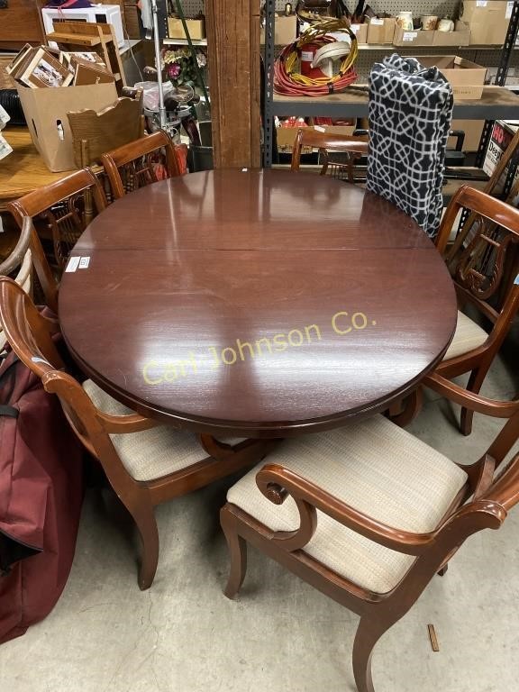WOOD TABLE W/ 6 CHAIRS, COVER & 3 LEAVES