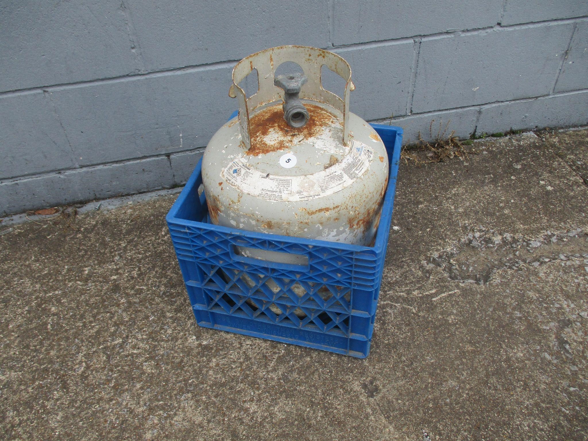 Propane Gas Tank in Blue Crate